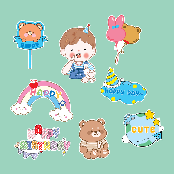 Combo 2 set giấy- bé trai ôm gấu + cầu vồng + happy day.