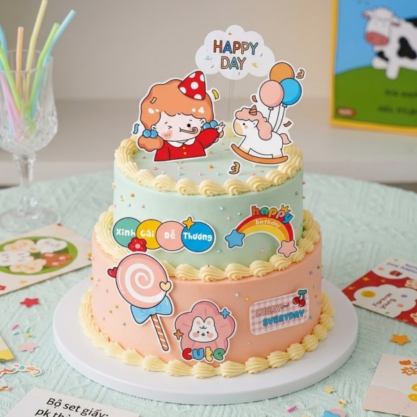 Combo 2 set giấy - bé gái thổi còi (xinh gái dễ thương).