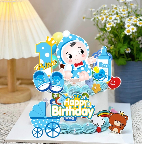 Combo 2 set giấy - em bé xe nôi bình sữa và số 1 (XANH).