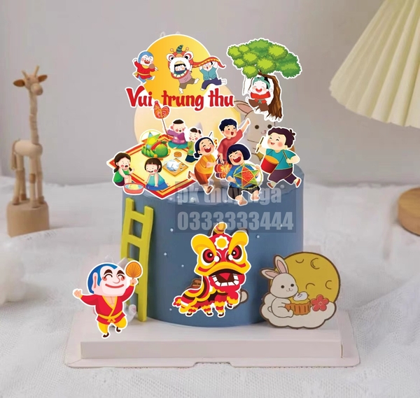 Combo 2 set giấy trung thu - vui trung thu, em bé rước đèn MẪU 8.
