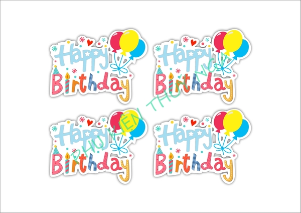 Set 8 cây cắm HPBD giấy gắn chùm bóng -XANH.