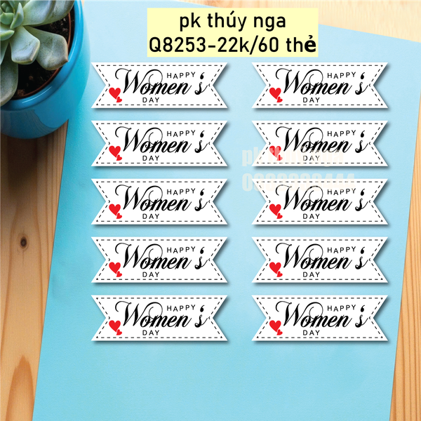 Set  60 thẻ trắng kèm que cắm- Happy Women's day chữ TO.