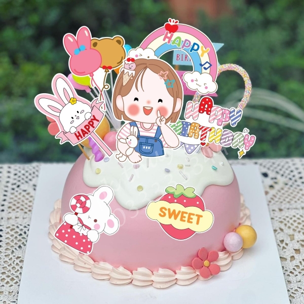 Combo 5 set giấy- bé gái ôm thỏ + cầu vồng + good luck.
