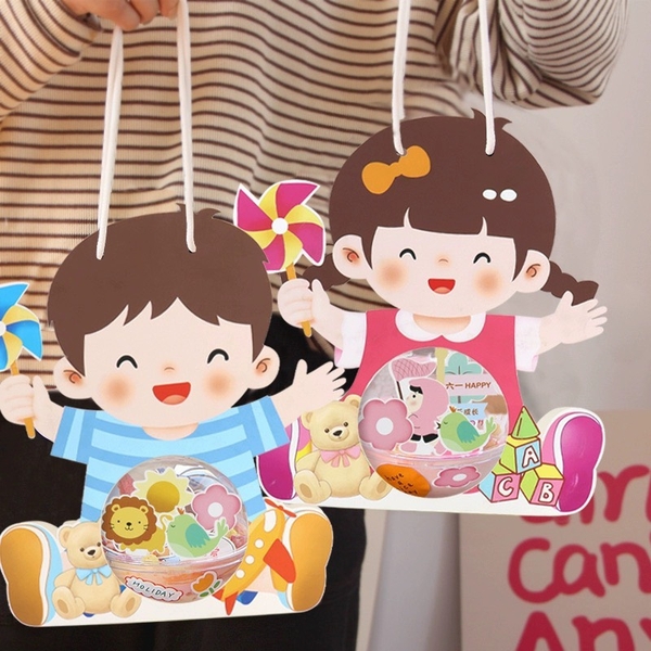 Set 5 hộp cầu giấy em bé cầm chong chóng-BÉ GÁI.