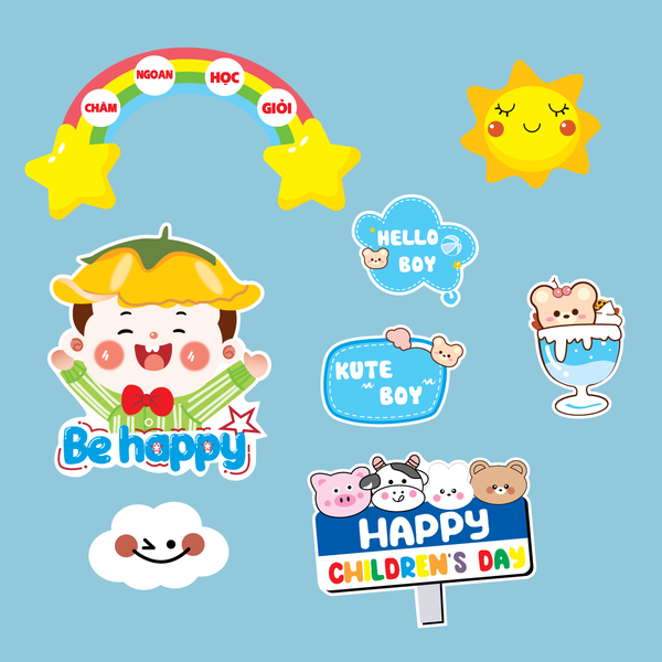 MUA 1 TẶNG 1 - Combo 2 sét giấy (1-6) - Bé  TRAI Happy + cầu vồng chăm ngoan học giỏi.