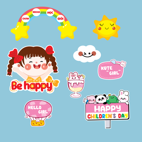 MUA 1 TẶNG 1 -Combo 2 sét giấy (1-6) - Bé GÁI Happy + cầu vồng chăm ngoan học giỏi.