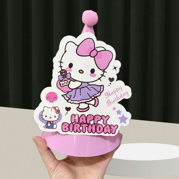 Set 10 mũ 3D cán bóng giấy đẹp kt dk 13cmx cao 20cm - Kitty HPBD M64.