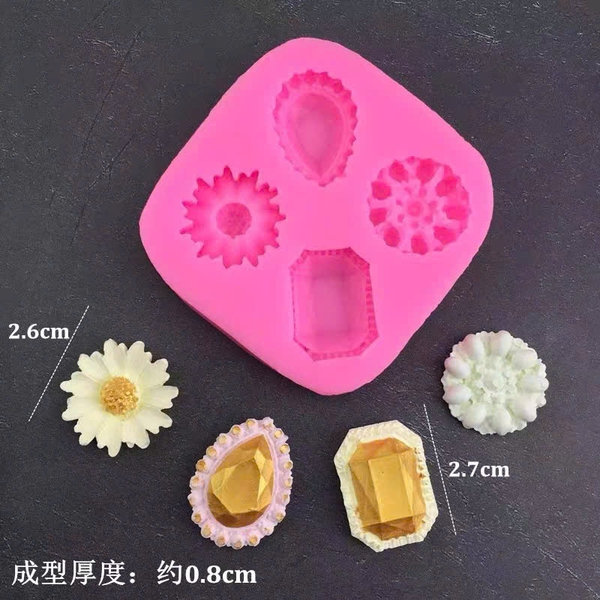 Khuôn silicon hình KIM CƯƠNG- 4 viên (có viên hình bông hoa).