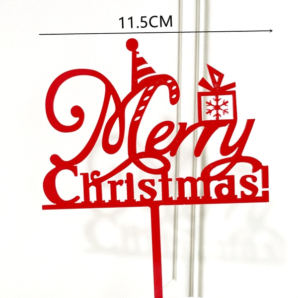 Set 10 Mica merry christmas gắn hộp quà-đỏ (noel).