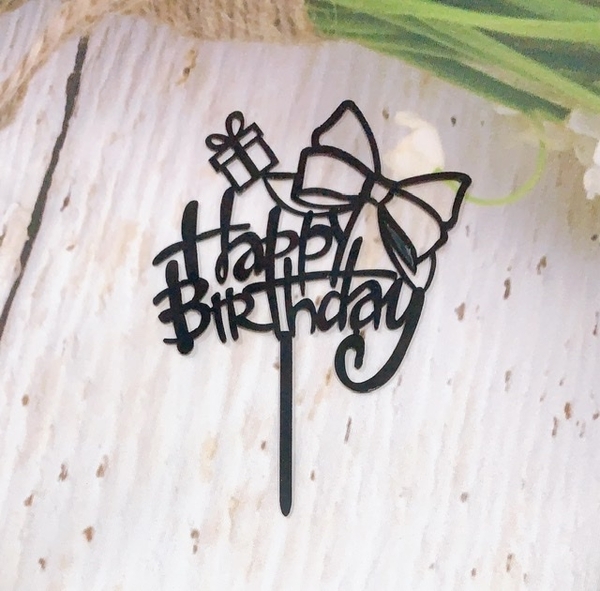 Set 10 mica HPBD gắn hộp quà và nơ-ĐEN.