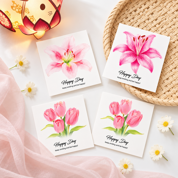 Set 20 thẻ/thiệp giấy happy hoa ly mix hoa tuylip (happy day) kt 7x9cm.