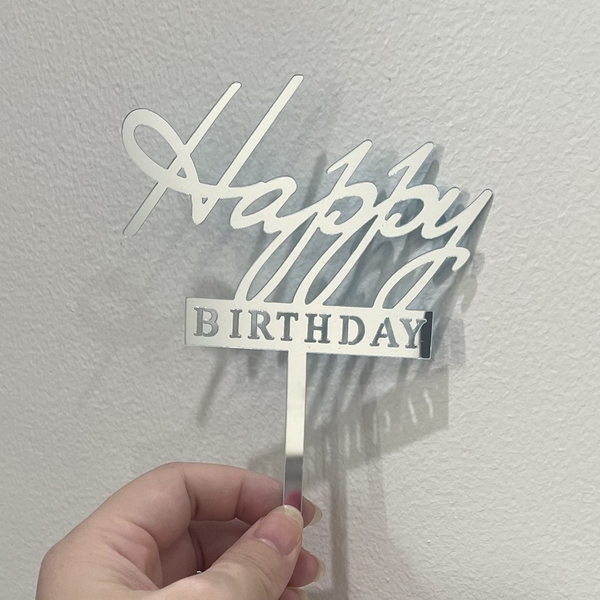Set 10 mica HPBD chữ kiểu (chữ BIRTHAY chữ in hoa)-MÀU BẠC.