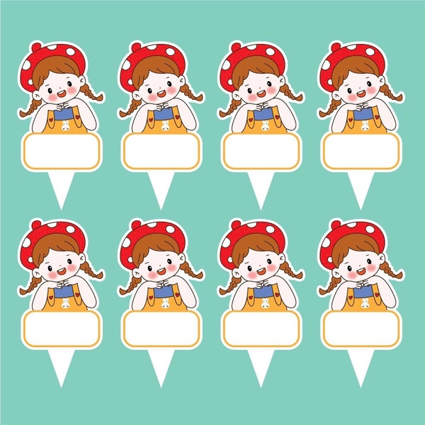 Set 50 thẻ giấy có chân cắm-bé GÁI mũ nấm.