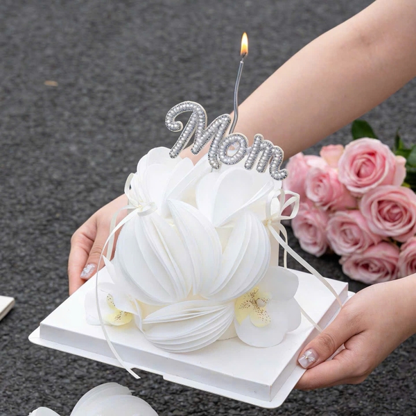 Set 5 Chữ MOM gắn hạt nhựa size to-TRẮNG (mẫu mới).