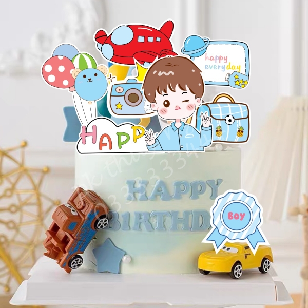 Combo 2 set giấy - bé TRAI Happy và chùm bóng.