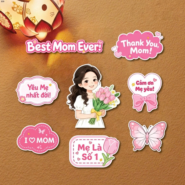 Combo 5 set giấy SX-Mẹ áo trắng ôm hoa hồng.