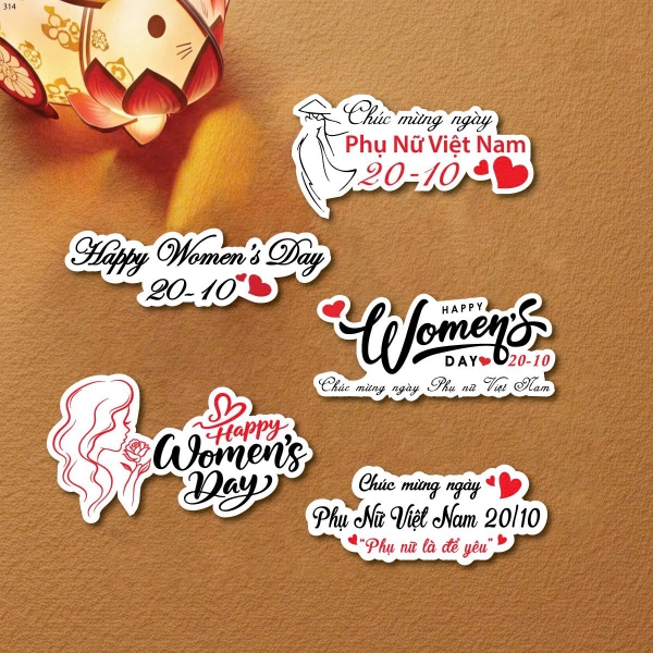 Set 25 thẻ chữ giấy Happy women's day 20-10 mix mẫu kt 10-11cm.