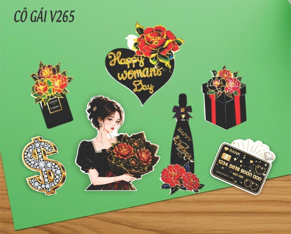 10 set giấy cô gái (đen mix hoa đỏ) -  HD 265.
