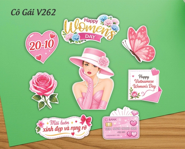 10 set giấy cô gái (hồng đội mũ) -  HD 262.