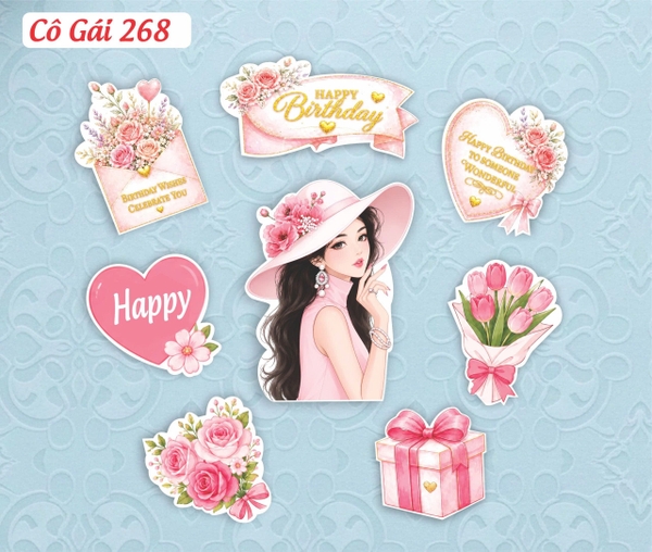 10 set giấy cô gái (màu hồng  + hoa tuylip) -  HD 268.