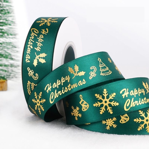 Ruybang noel-màu XANH in họa tiết màu vàng khổ to (2.5 cm x 36m).