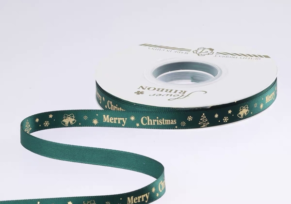 Ruybang noel-màu XANH in họa tiết màu vàng (1cm x 25m).