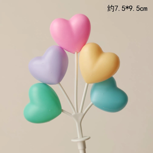 Chùm 5 trái tim nhựa sắc màu (mẫu mới-size to).