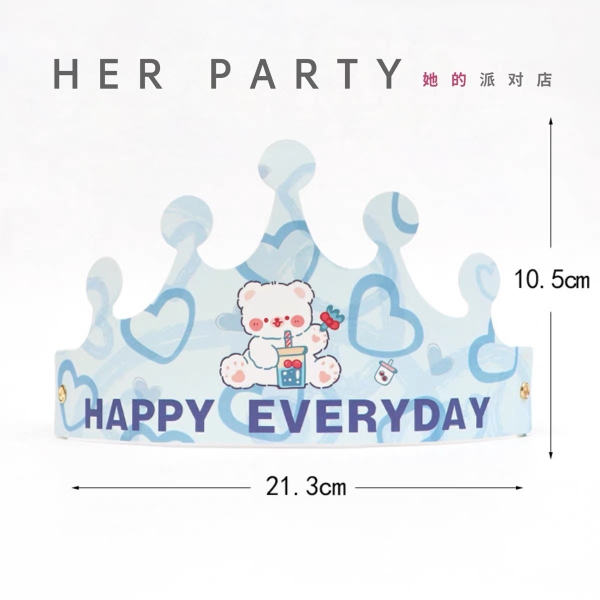 Set 10 mũ sinh nhật hình vương miện-XANH NHẠT (gấu uống trà sữa).