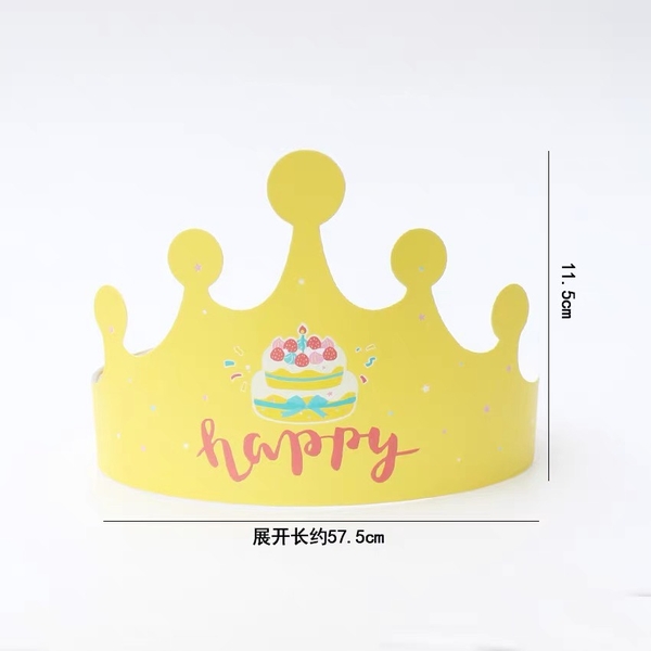 Set 10 mũ sinh nhật hình vương miện-VÀNG (in hình bánh sinh nhật).