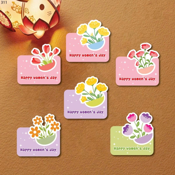 Combo 5 set giấy SX- 30 bảng happy women's day chữ nhật gắn lọ hoa (kt 6.5x7cm).