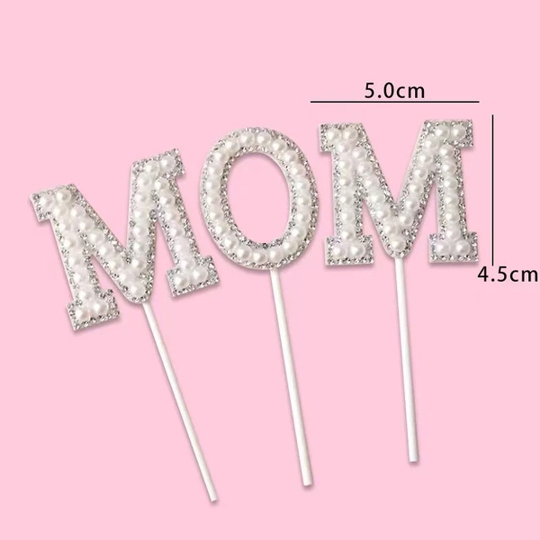 Set 5 Chữ MOM gắn hạt nhựa- TRẮNG size to.
