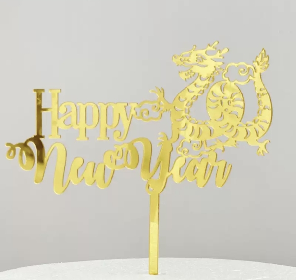 Set 10 mica Happy new year -rồng vàng.