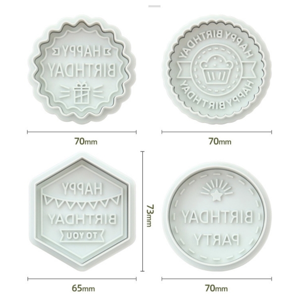 Set khuôn nhấn chữ HPBD (4 hình khối).