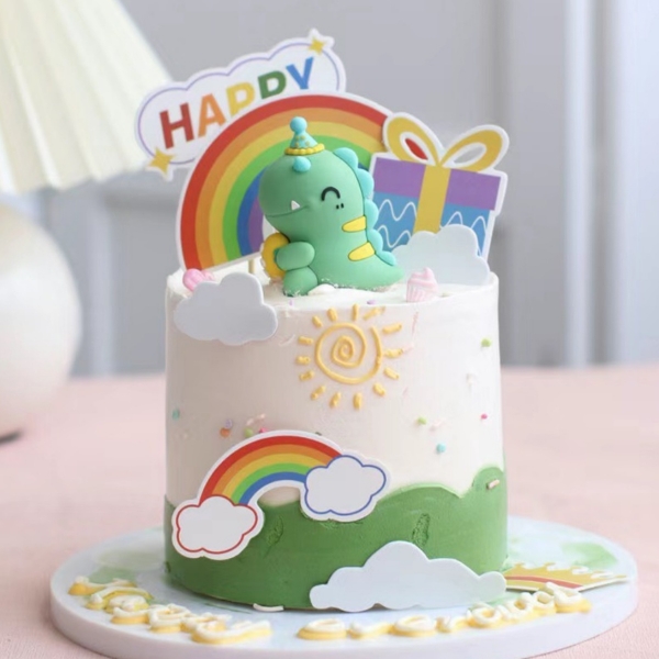 Tượng nhựa mềm size to -KHỦNG LONG xanh đội mũ.