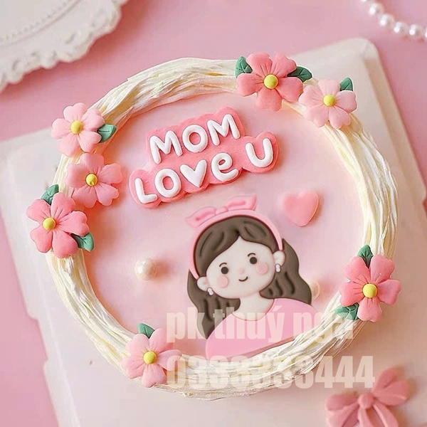 Tượng nhựa dẻo - Mẹ áo hồng, tóc cài nơ hồng.