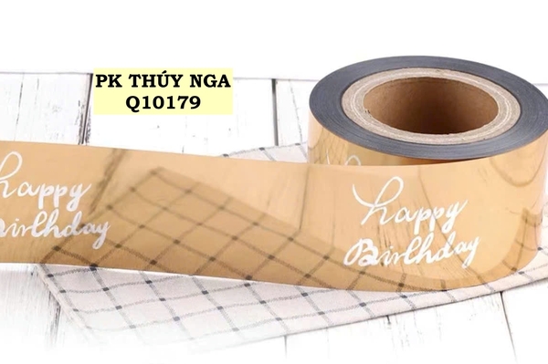 Thành bánh mica  (8cm x 1kg)- vàng đồng chữ HPBD  trắng.