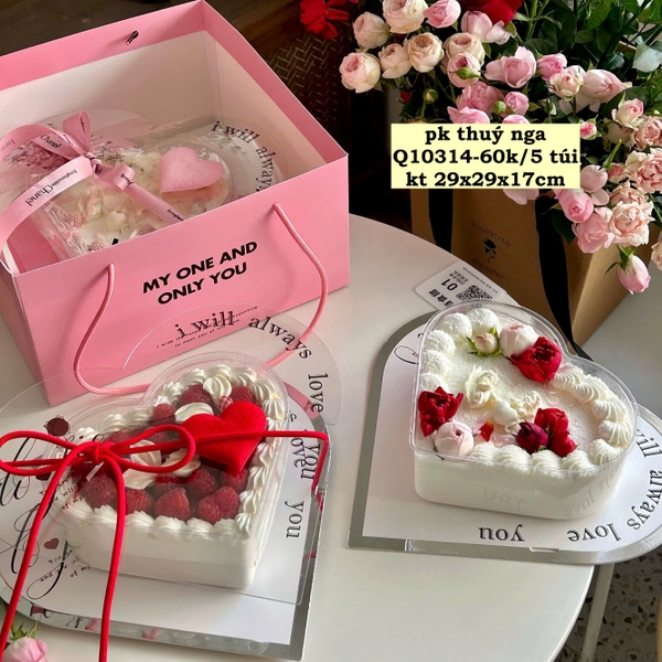 5 Túi giấy kích thước 28.5cmx28.5cmx17cm-MÀU HỒNG (đựng hộp tim).