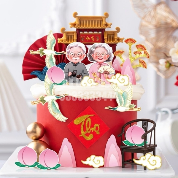 Combo 2 set giấy - ông bà, đào tiên, núi hồng, cây vàng ép nhũ.