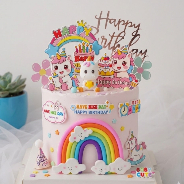 Combo 5 set giấy - Ngựa hồng, bánh sinh nhật và chữ Have nice day.