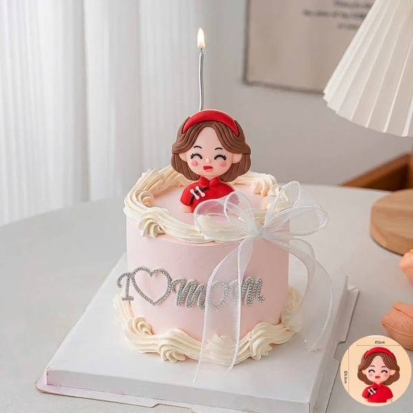 Tượng nhựa dẻo - mẹ áo dài đỏ, bờm tóc đỏ.