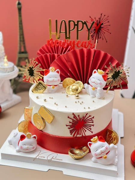 Mica Happy new year và pháo bông (2 lớp).