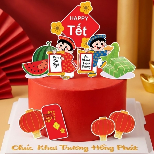 combo 2 set giấy TẾT- 2 em bé, dưa hấu, bánh chưng, lì xì.