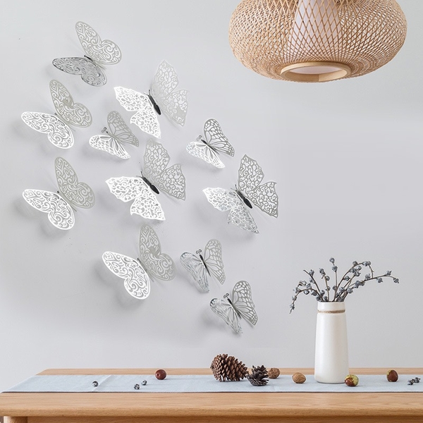 CAM-Set 12 bướm giấy 3D-BẠC.