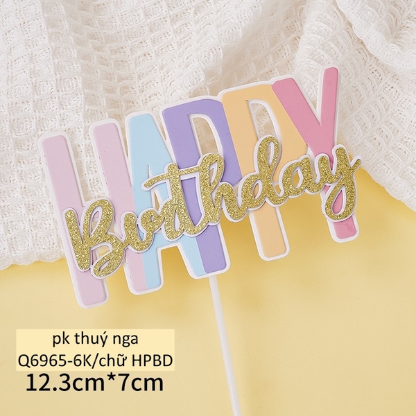 Cây cắm chữ HPBD nhũ vàng-SẮC MÀU (chữ H hồng).