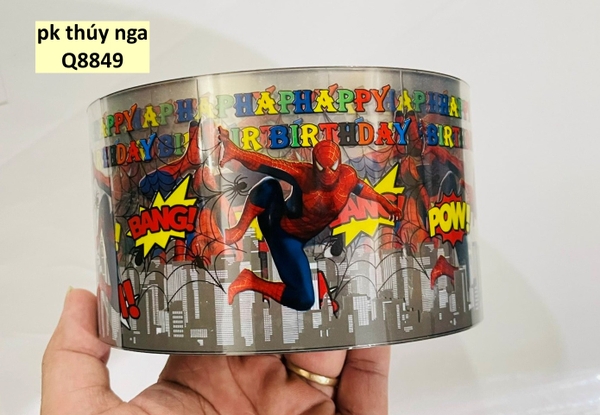 Thành bánh 8cm-Siêu nhân nhện (chữ POW và HPBD).