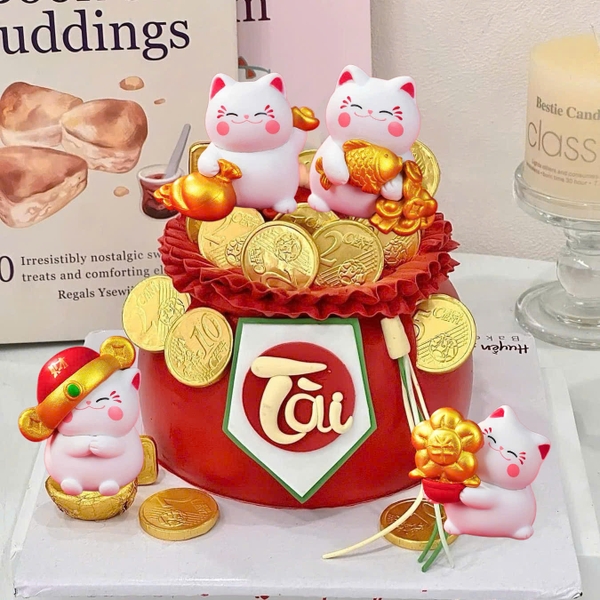 Set 4 mèo thần tài nhựa cứng.
