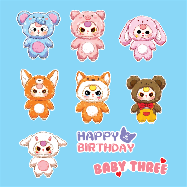 Combo 2 set giấy -BABY THREE (mẫu 2 -nhân vật baby three mix mầu và chữ baby three hồng).