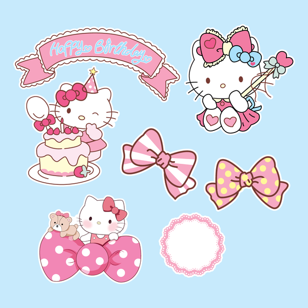 Combo 2 set giấy - Kitty bánh sinh nhật và nơ.