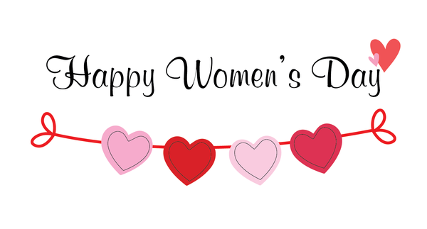 Set 60 thẻ giấy  trắng Happy women's day và dây trái tim (HÌNH CHỮ NHẬT).