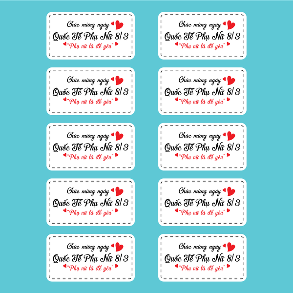 Set 60 thẻ giấy  trắng Chúc mừng ngày Quốc tết phụ nữ 8-3 - phụ nữ là để yêu thương (HÌNH CHỮ NHẬT).